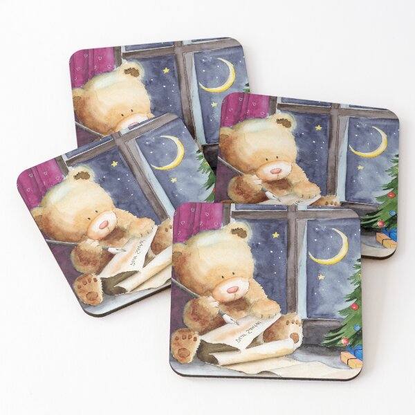 Item preview, Watercolor illustration of a teddy bear writing a letter to Santa Claus designed and sold by MaryWatercolor.