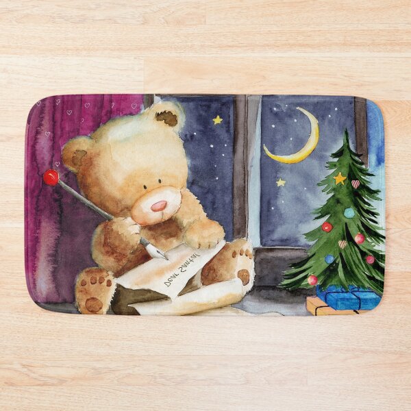 Item preview, Watercolor illustration of a teddy bear writing a letter to Santa Claus designed and sold by MaryWatercolor.