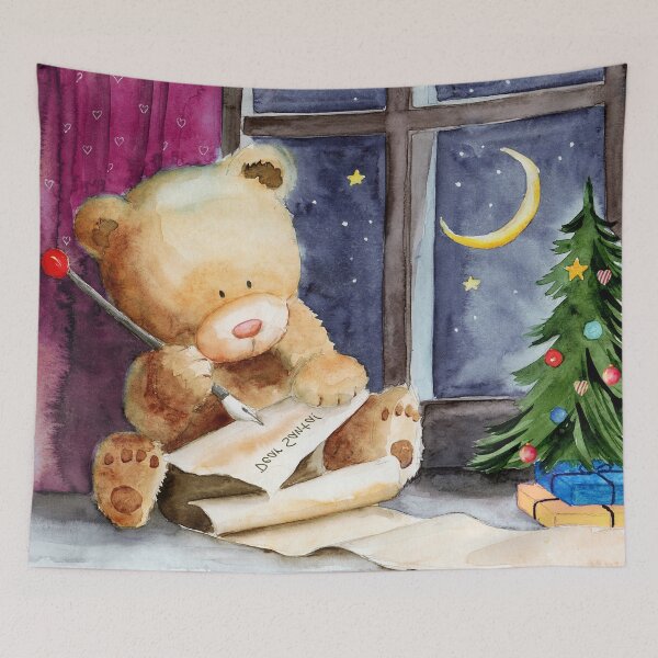 Item preview, Watercolor illustration of a teddy bear writing a letter to Santa Claus designed and sold by MaryWatercolor.