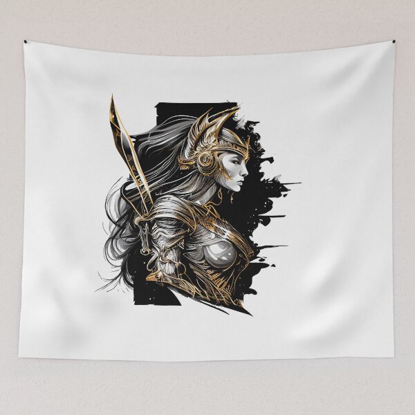 Artikelvorschau, Unleash Your Inner Warrior with Our Black and Gold Fantasy Warrior Woman entworfen und verkauft von ShadowAndSlate.