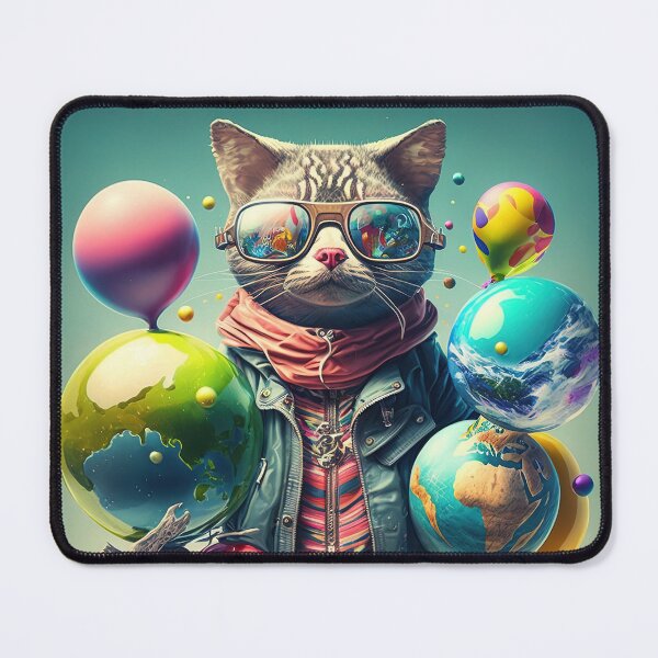Item preview, Environmentalist Cyberpunk Cat celebrating Earth Day - surrealist AI Generated Art designed and sold by Flowsaiartshop.