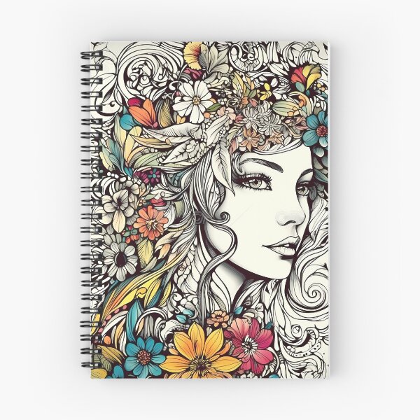 Item preview, Female and Flowers : Unfinished Colouring Book Page designed and sold by MTJ-Mushrooms.