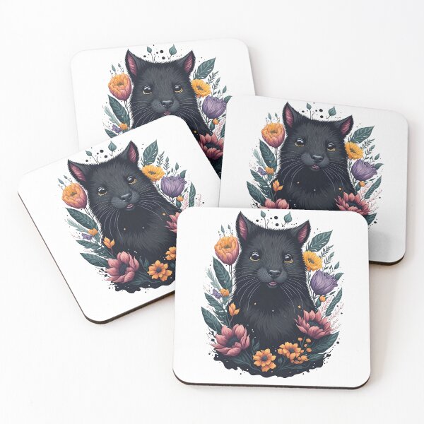Item preview, Cute Black Mink Watercolor Art with Colorful Flowers and Leaves designed and sold by AndyNgn.