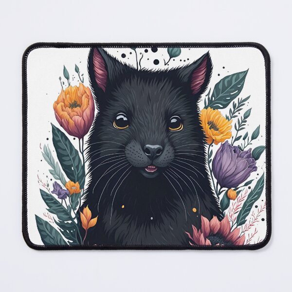 Item preview, Cute Black Mink Watercolor Art with Colorful Flowers and Leaves designed and sold by AndyNgn.
