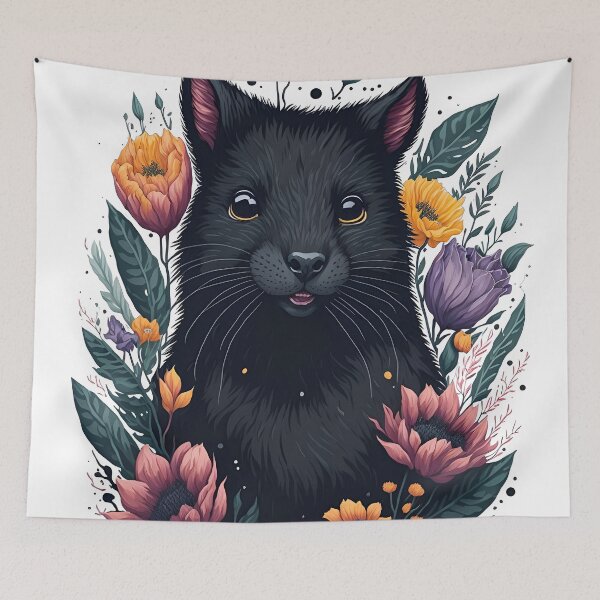 Item preview, Cute Black Mink Watercolor Art with Colorful Flowers and Leaves designed and sold by AndyNgn.