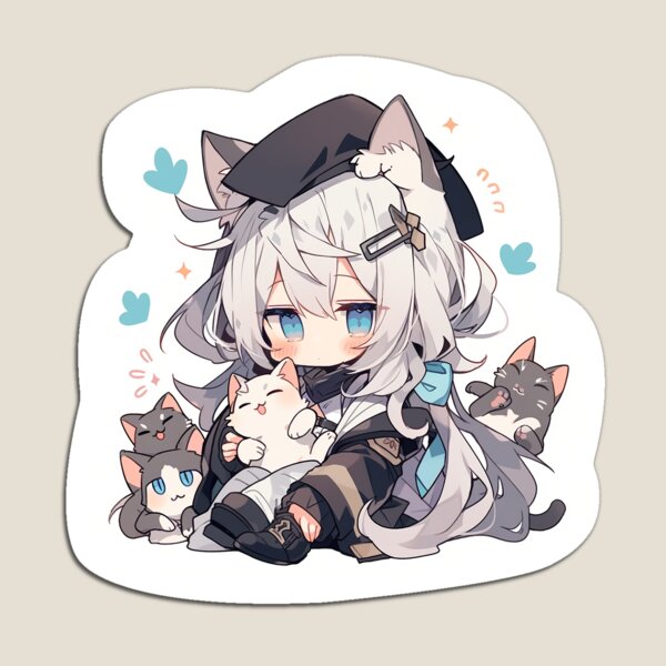 "Cute Chibi Anime Cat Girl With Cats" Magnet for Sale by stickondeez