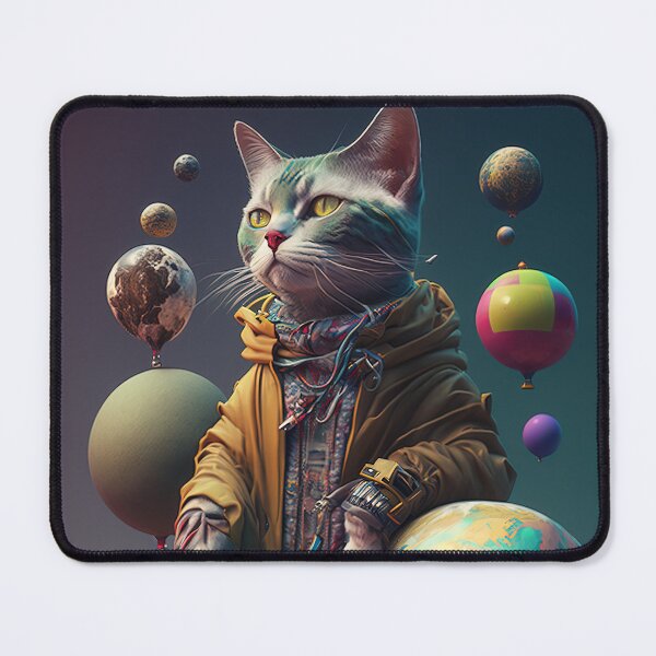 Item preview, Environmentalist Cyberpunk Cat celebrating Earth Day - surrealist AI Generated Art designed and sold by Flowsaiartshop.