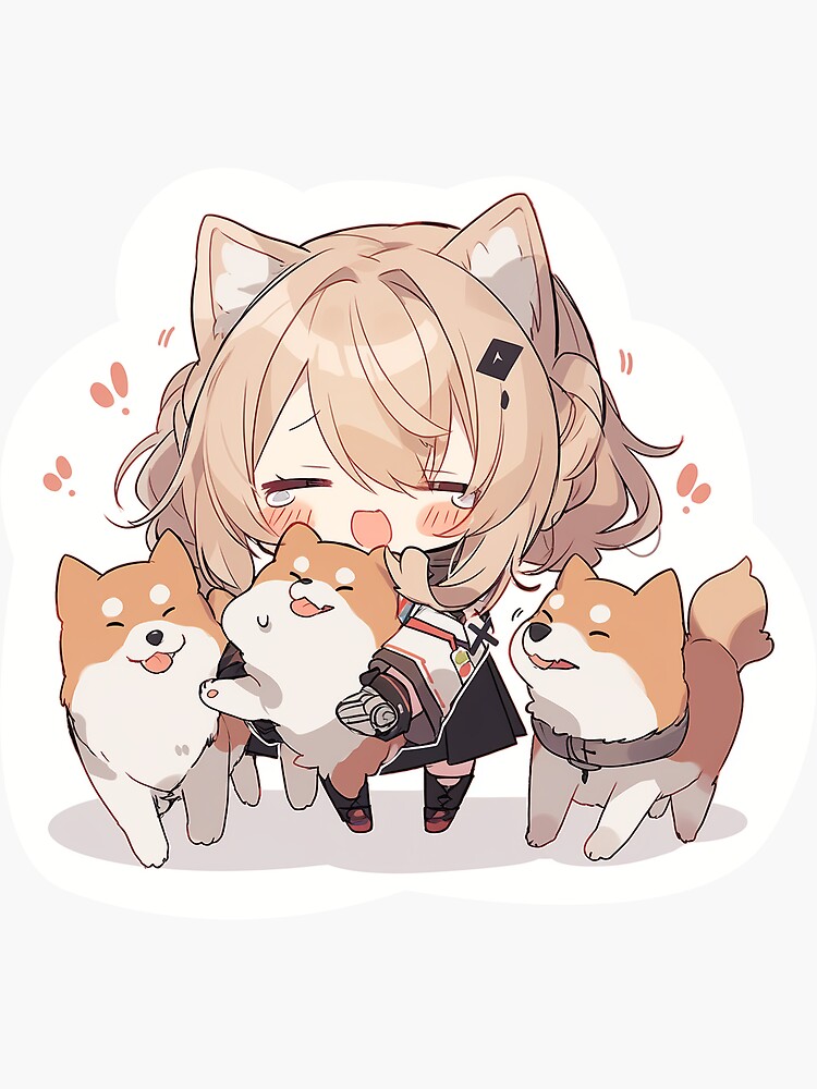 Cute Chibi Anime Dog Girl With Dogs\