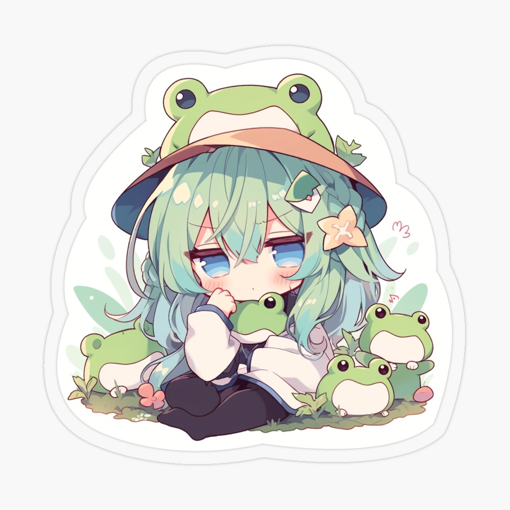 Cute Chibi Anime Frog Girl With Frogs
