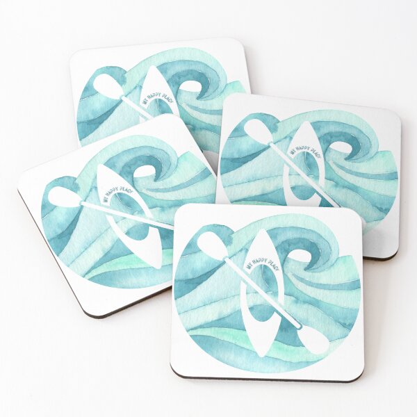 Item preview, My Happy Place, Kayak in Teal Wave, Round designed and sold by TwoSmallPtatoes.