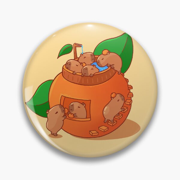 Item preview, cute capybara art, capybaras in a yuzu onsen bath, bathing with oranges designed and sold by tinyartsshop.