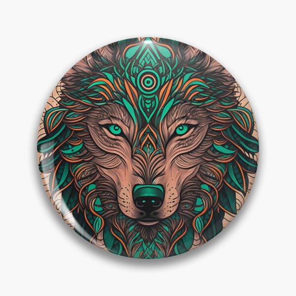 Item preview, peach gren Spirit wolf mandala pattern design intricate design for hena and tattoos designed and sold by LAID92.