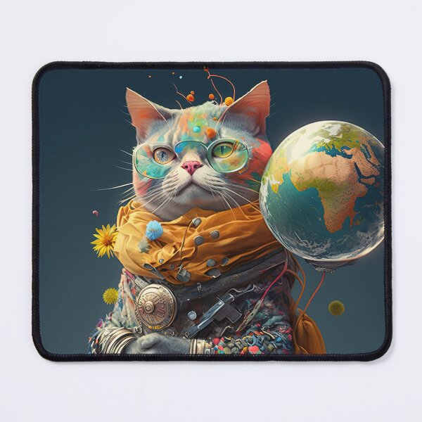 Item preview, Environmentalist Cyberpunk Cat celebrating Earth Day - surrealist AI Generated Art designed and sold by Flowsaiartshop.