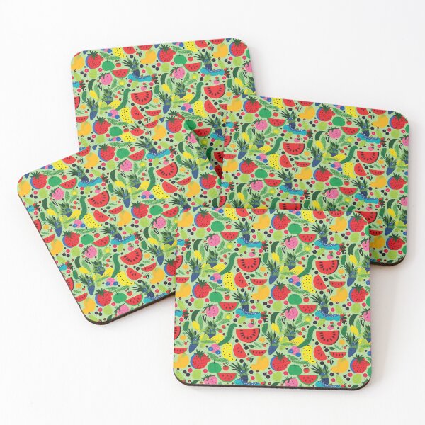 Item preview, Bold and Vibrant Fruit Pattern on Green Background  Cheerful Fruit Design  designed and sold by ArtPowTech.