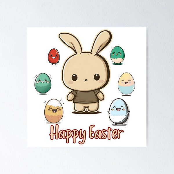 Item preview, Happy Easter, Cute Easter Bunny and Eggs designed and sold by R3ndy49.