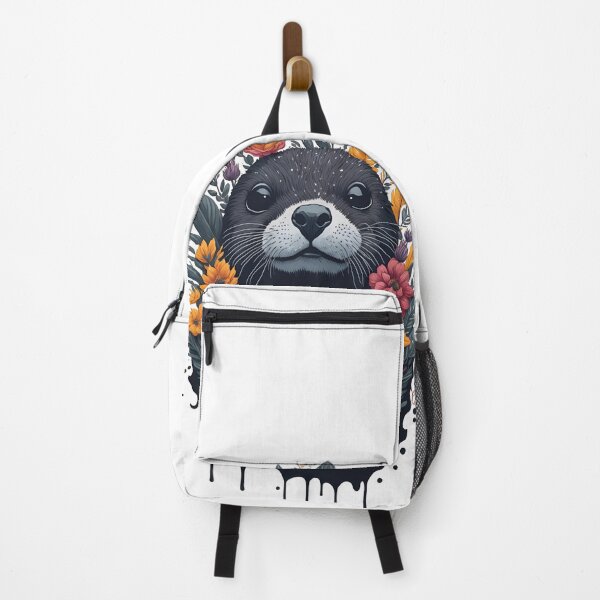 Item preview, Cute Black Otter Watercolor Illustration with Complementary Flowers designed and sold by AndyNgn.