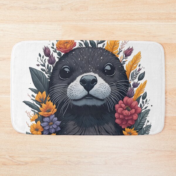 Item preview, Cute Black Otter Watercolor Illustration with Complementary Flowers designed and sold by AndyNgn.