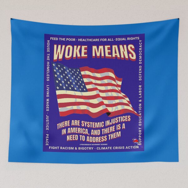 Item preview, PMD00788 Progressive Movement Designs Woke USA American Flag patriotic design shows you support progressive policy goals for progressive Democrats and Independents and Bernie Sanders supporters designed and sold by ProgressiveLeft.