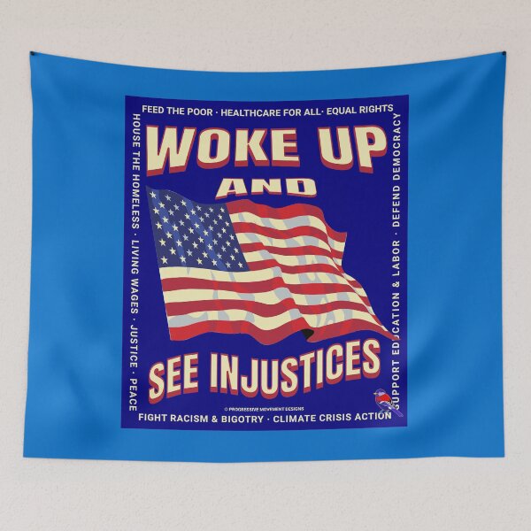 Item preview, PMD00790 Progressive Movement Designs Woke USA American Flag patriotic design shows you support progressive policy goals for progressive Democrats and Independents and Bernie Sanders supporters designed and sold by ProgressiveLeft.