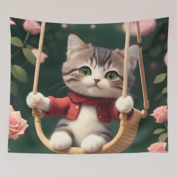 Item preview, Cat on a swing - Modern digital art designed and sold by Ai-michiart.