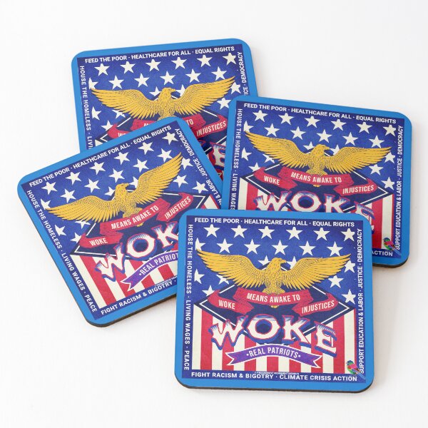 Item preview, PMD00792 Progressive Movement Designs Woke USA American flag eagle patriotic design shows you are woke and support progressive policy goals for Democrats Independents and Bernie Sanders supporters designed and sold by ProgressiveLeft.