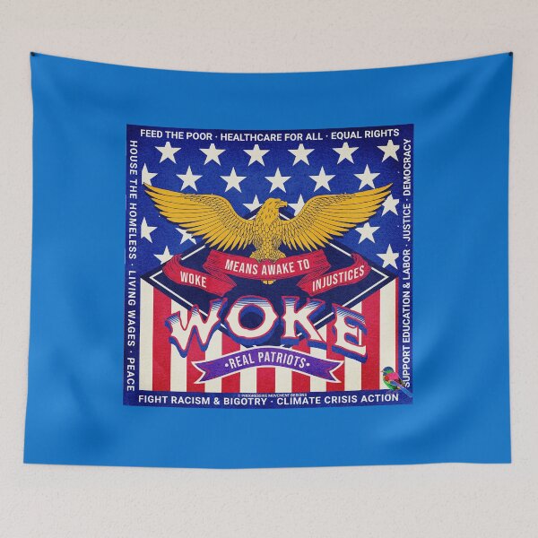 Item preview, PMD00792 Progressive Movement Designs Woke USA American flag eagle patriotic design shows you are woke and support progressive policy goals for Democrats Independents and Bernie Sanders supporters designed and sold by ProgressiveLeft.