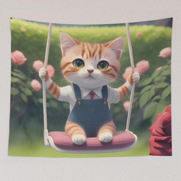 Item preview, Cat on a swing - Modern digital art designed and sold by Ai-michiart.