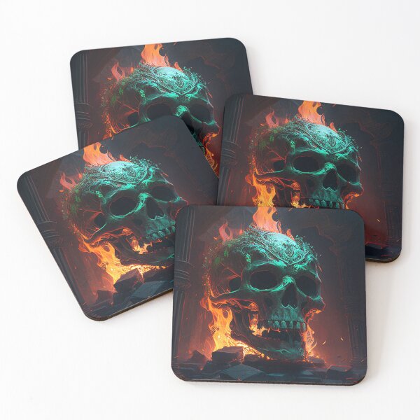 Item preview, Burning skull in ancient ruins designed and sold by Krystmiks.