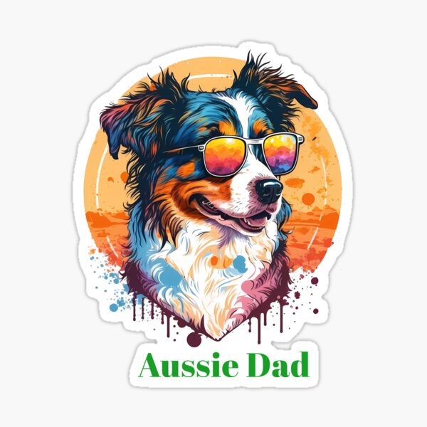 Item preview, Aussie Dad, Australian Shepard wearing sunglasses, cool illustration designed and sold by RedHawStudios.