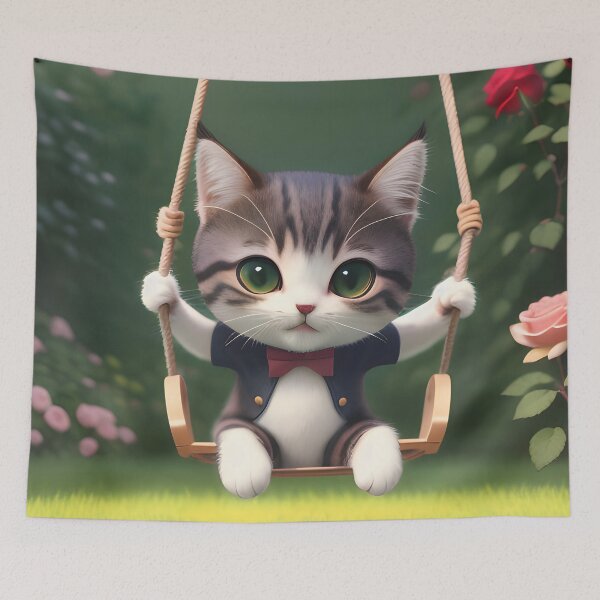 Item preview, Cat on a swing - Modern digital art designed and sold by Ai-michiart.