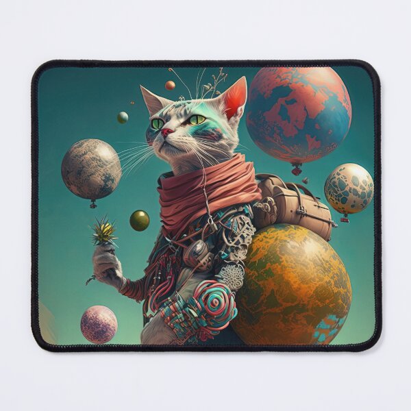 Item preview, Environmentalist Cyberpunk Cat celebrating Earth Day - surrealist AI Generated Art designed and sold by Flowsaiartshop.