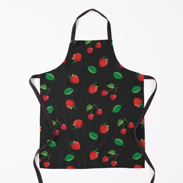 Item preview, pattern strawberries and cherries with leaves on a black designed and sold by YuYuKoroleva.