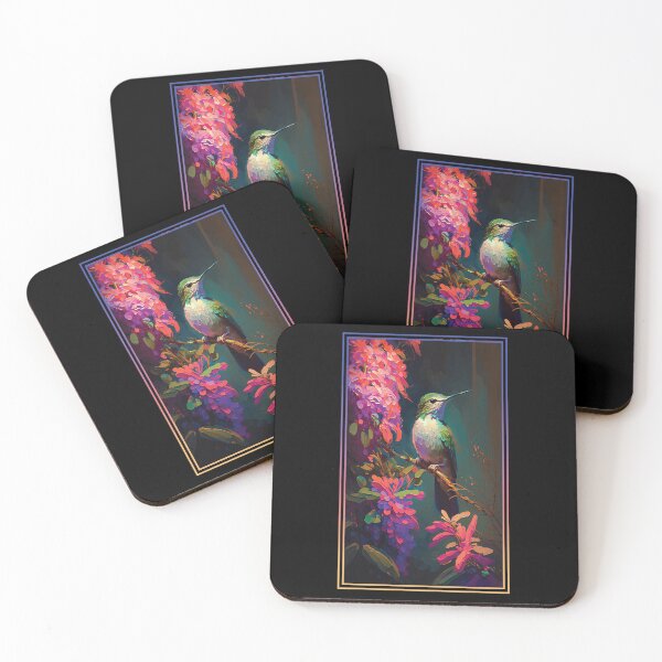 Item preview, Hummingbird Vibrant Tropical Flower Tall Digital Oil Painting Portrait 3 designed and sold by arthouseflunky.