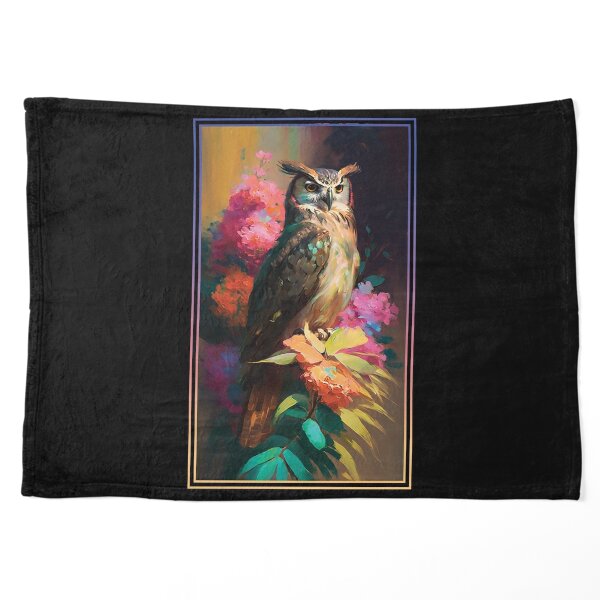 Owl Vibrant Tropical Flower Tall Digital Oil Painting Portrait  Pet Blanket
