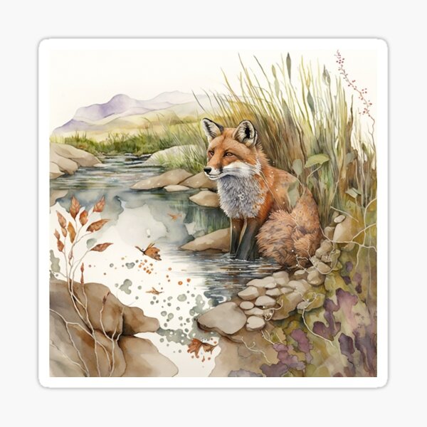 Item preview, fox watercolor designed and sold by shokA Design.
