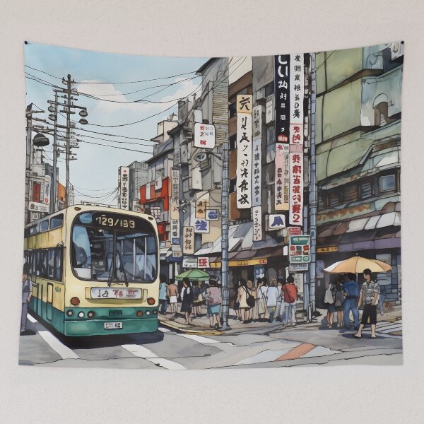 Item preview, Drawing of a Street Scene in Tokyo Japan designed and sold by inkedtee.