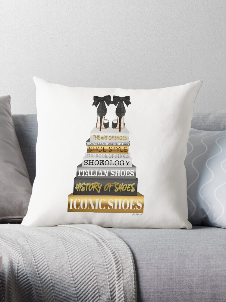 Rose Gold & Black Book Stack With Black Heel Throw Pillow By