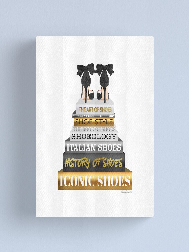 Fashion Bookstack Grey Bow Shoes - Canvas Art Print