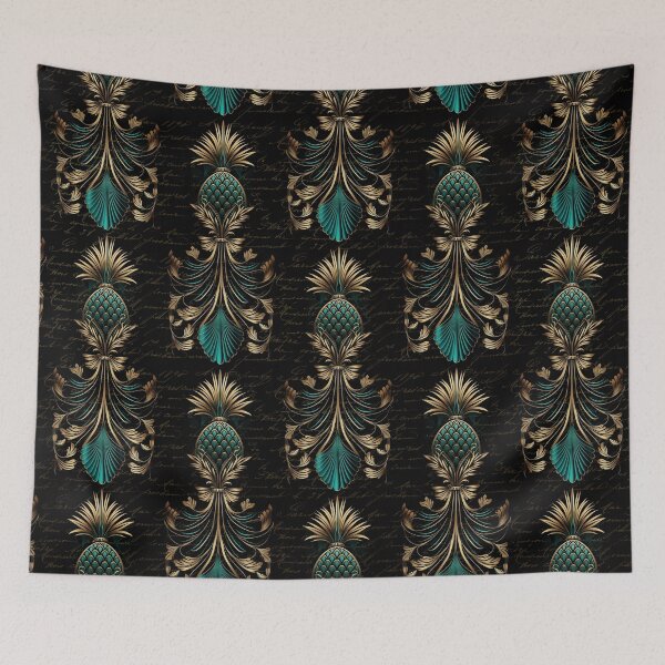 Item preview, Art Deco Exotic Pineapple Design Turquoise Teal Gold designed and sold by artsandsoul.