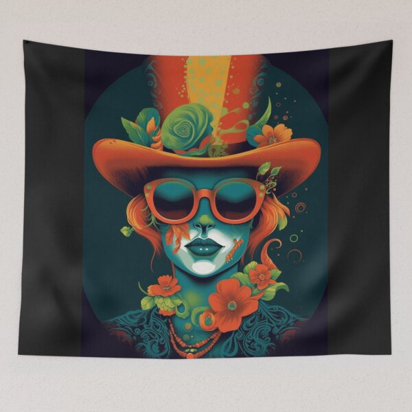 Item preview, Whimsical Psychedelic Skull Madhatter Skeleton Art Graphic Design V.39 designed and sold by Pexelpanoramas.