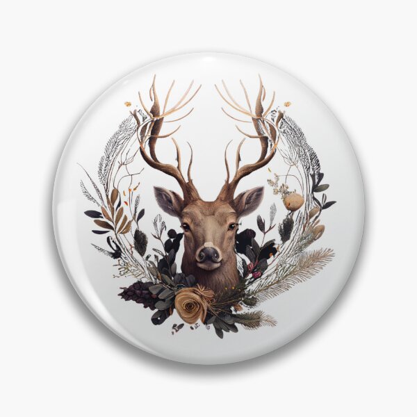 Item preview, Head of a deer with a wreath of plants around it. designed and sold by Krystmiks.