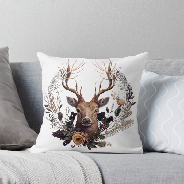Item preview, Head of a deer with a wreath of plants around it. designed and sold by Krystmiks.