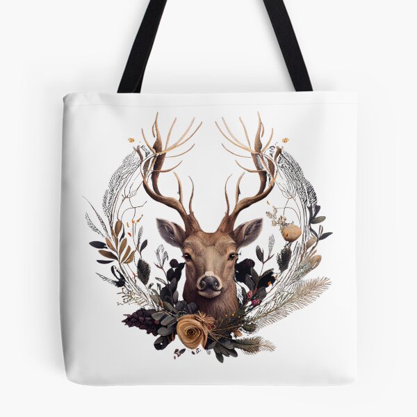 Item preview, Head of a deer with a wreath of plants around it. designed and sold by Krystmiks.