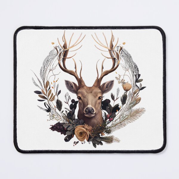Item preview, Head of a deer with a wreath of plants around it. designed and sold by Krystmiks.