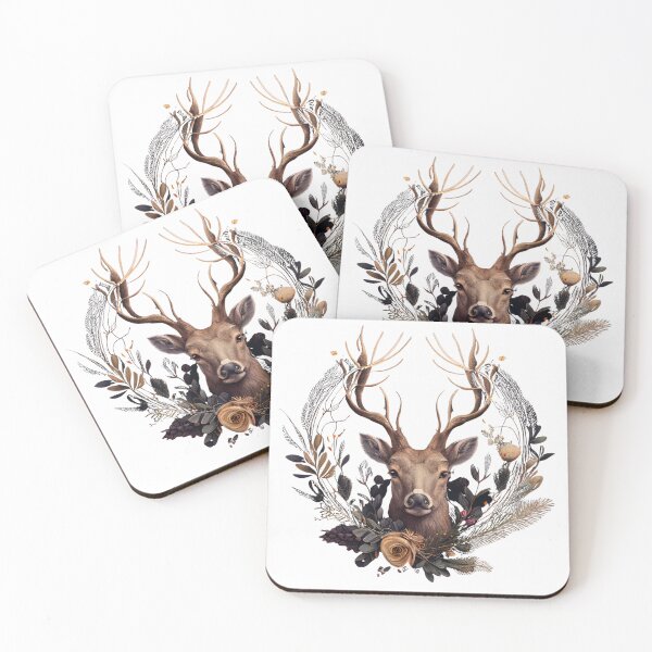 Item preview, Head of a deer with a wreath of plants around it. designed and sold by Krystmiks.