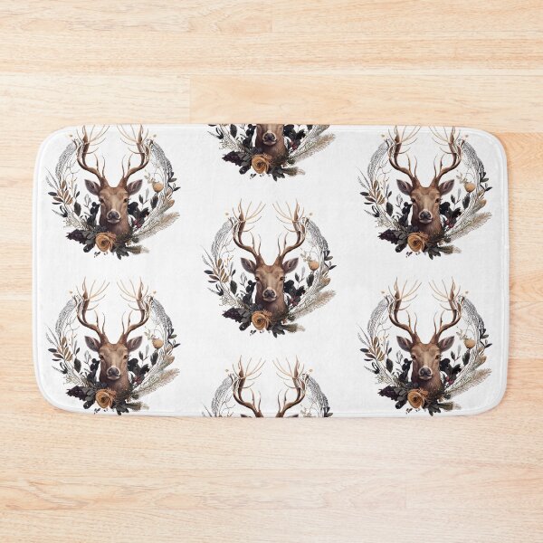 Item preview, Head of a deer with a wreath of plants around it. designed and sold by Krystmiks.