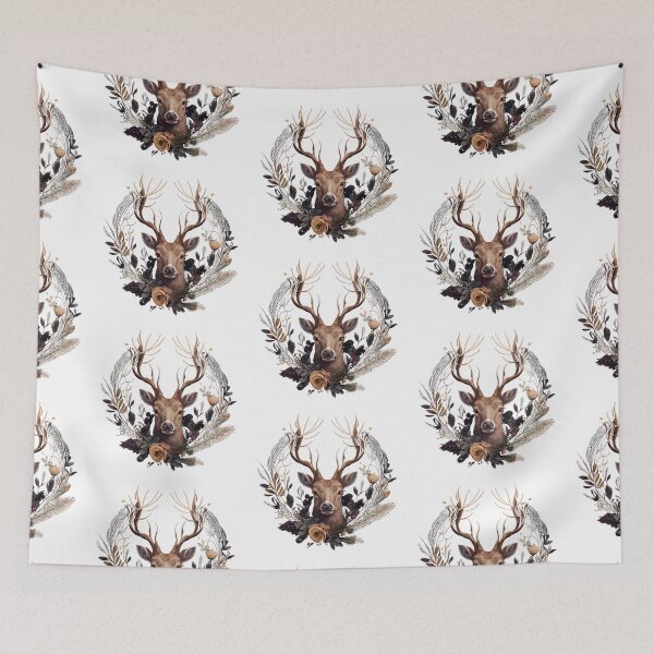 Item preview, Head of a deer with a wreath of plants around it. designed and sold by Krystmiks.