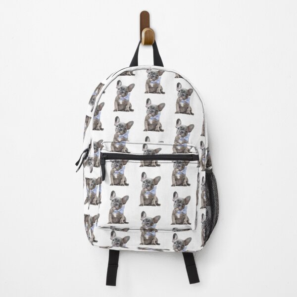 Item preview, little grey Frenchie puppy with blue bow, watercolor designed and sold by AmandaGreenwood.