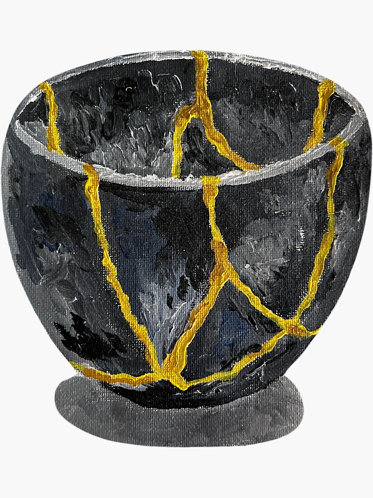 Shiny Black Kintsugi Bowl small black & Gold Kintsugi 