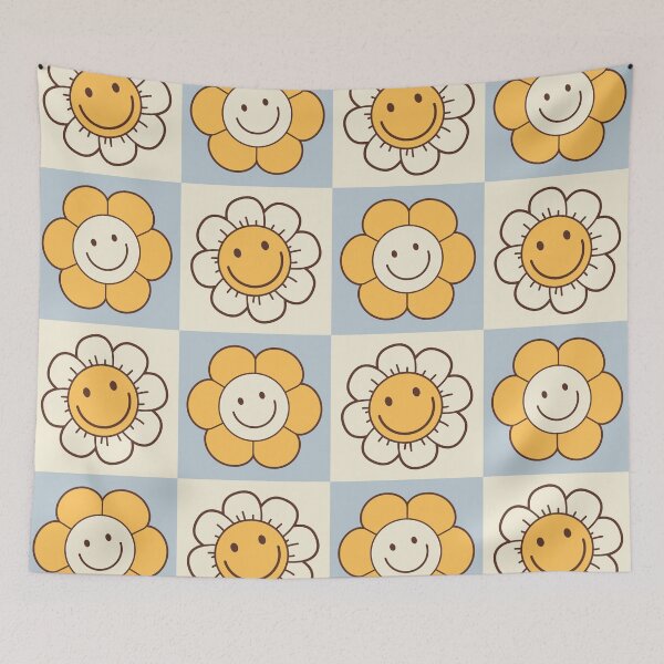 Item preview, Checkered Hippie Happy Smiley Flowers  designed and sold by Throwtopia.